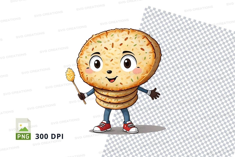 Cartoon cookie character holding spoon