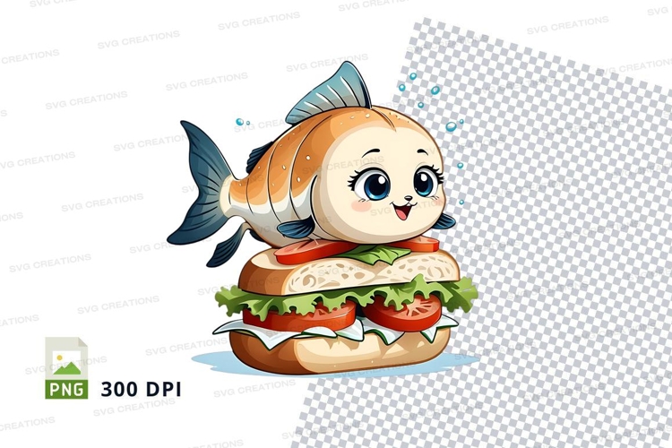 Cartoon fish shaped sandwich clipart png