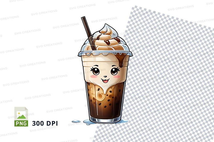 Cute character iced coffee clipart png