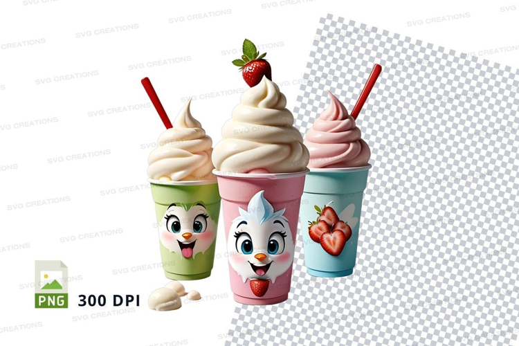 Ice cream cup mockup with cartoon characters