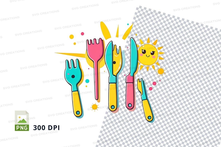 Cartoon cutlery set clipart png