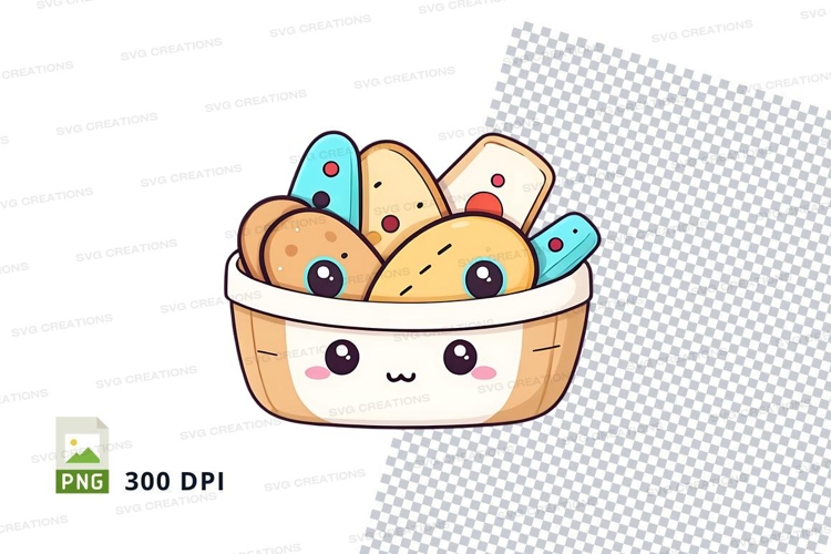 Cartoon basket of bread clipart png