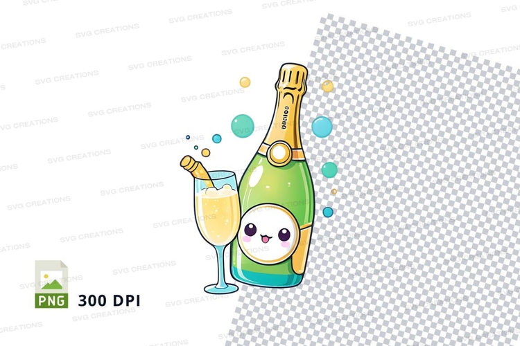 Champagne bottle and glass clipart png