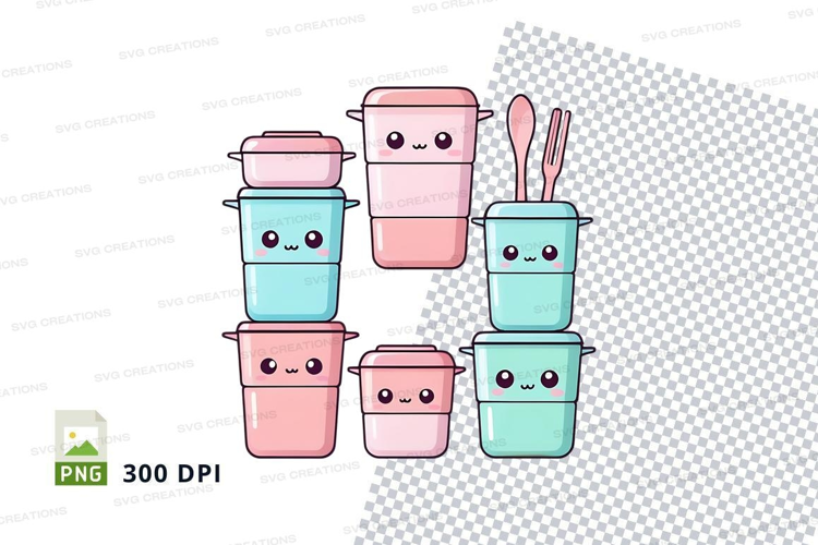 Clip art stack of kawaii style containers