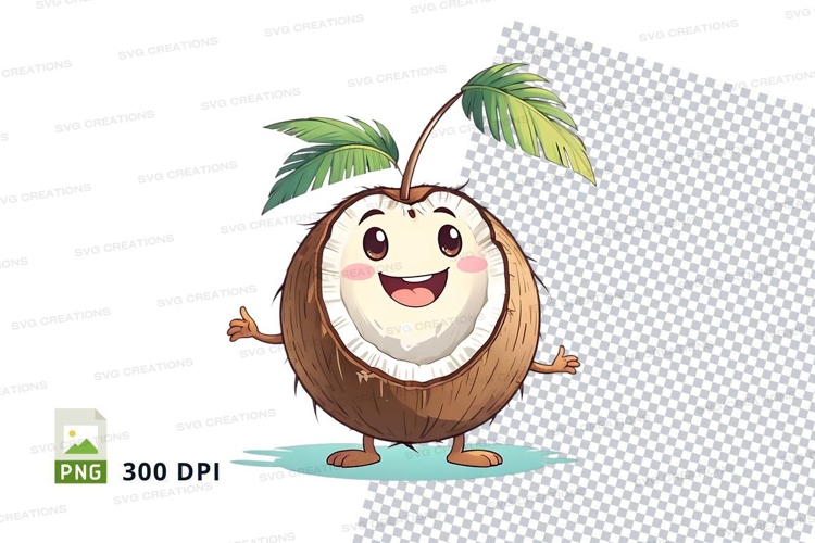 Cartoon coconut character clipart png