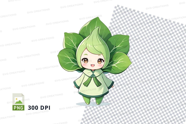 Cartoon character with green leaf costume