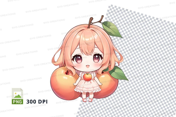 Cute chibi girl with peach clipart png