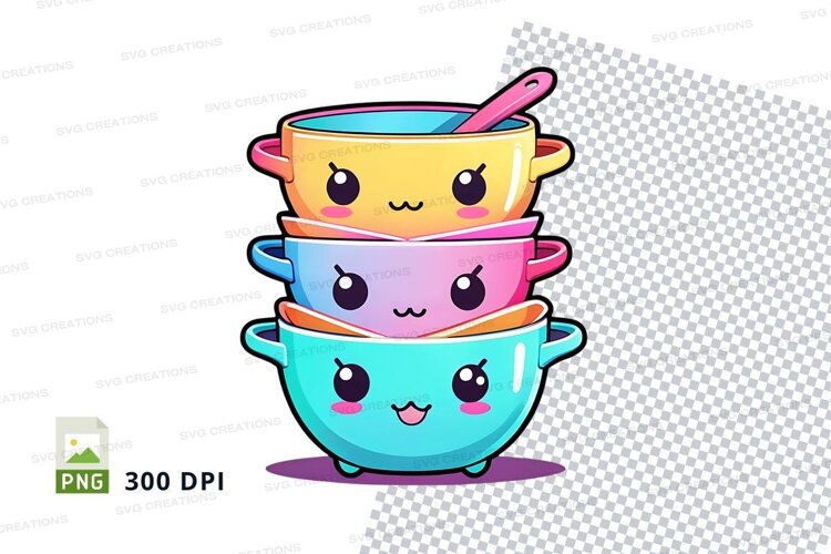 Stack of kawaii bowls mockup example image 1