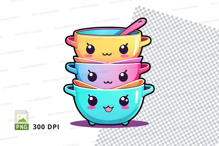 Stack of kawaii bowls mockup