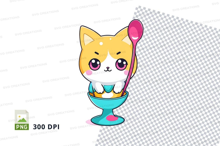 Cute cartoon dog in ice cream bowl clipart png