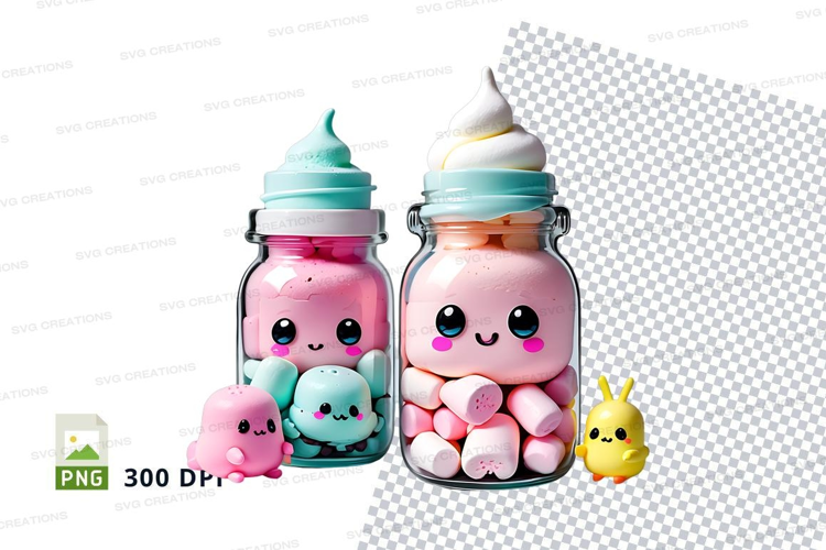Cute cartoon character jars mockup
