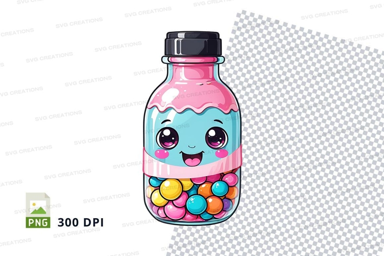 Cartoon bottle mockup with candycartoon, bottle, candy, mock