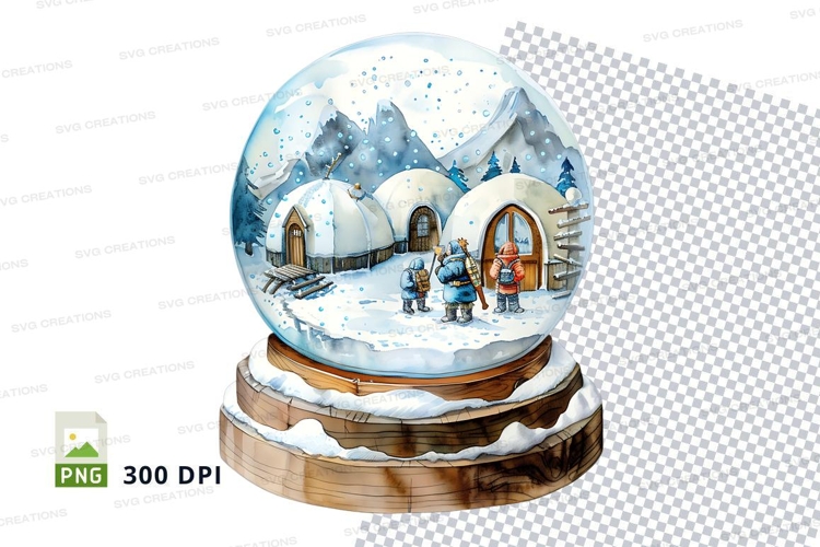 Snow globe winter village clipart transparent PNG 300 DPI