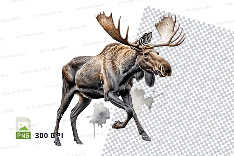 Majestic moose clipart running in snowy forest winter wildli