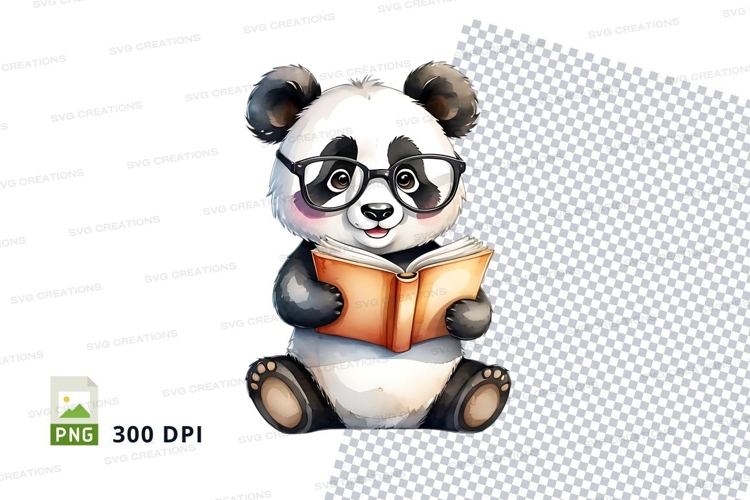 Cute panda reading book clipart transparent background PNG