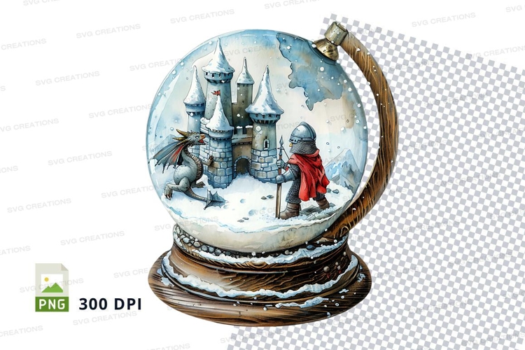 Christmas snow globe clipart with castle and santa illustrat
