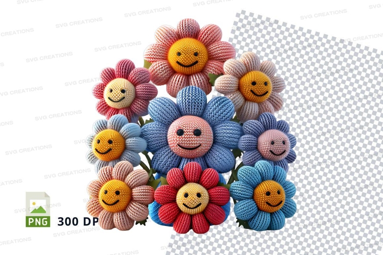 Colorful crochet flower bouquet with smiling faces clipart P