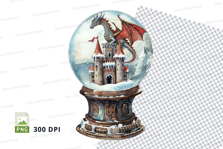 Christmas snow globe with castle and knight clipart png