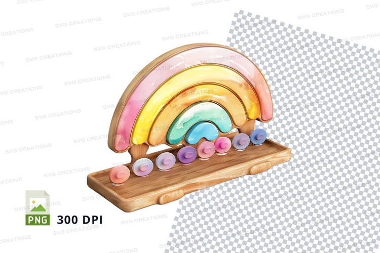 Colorful rainbow arch with clouds and raindrops clipart