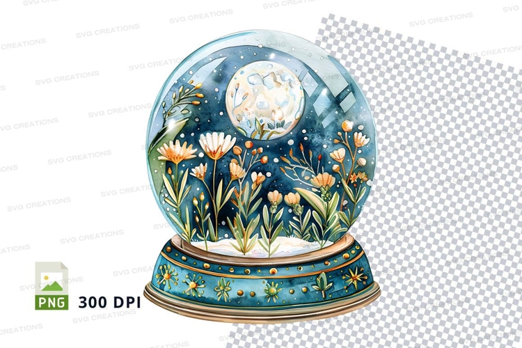 Snow globe with clock and tulips clipart transparent PNG