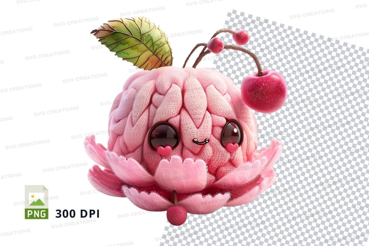 Cute pink pig clipart with cherry and leaf 300 DPI PNG