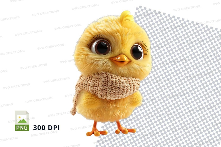 Cute yellow chick clipart with scarf isolated on white 300 D