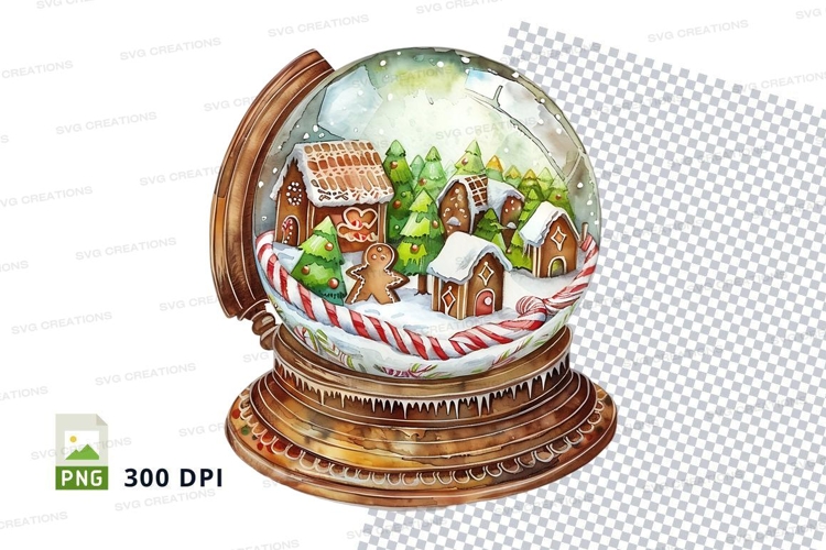 Christmas snow globe clipart with festive village scene