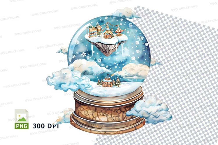 Snow globe clipart with winter village scene in 300 DPI PNG
