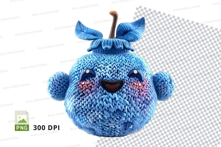 Blue knitted cartoon whale clipart PNG high detail 300 DPI