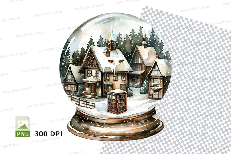 Snow globe winter village clipart transparent PNG 300 DPI