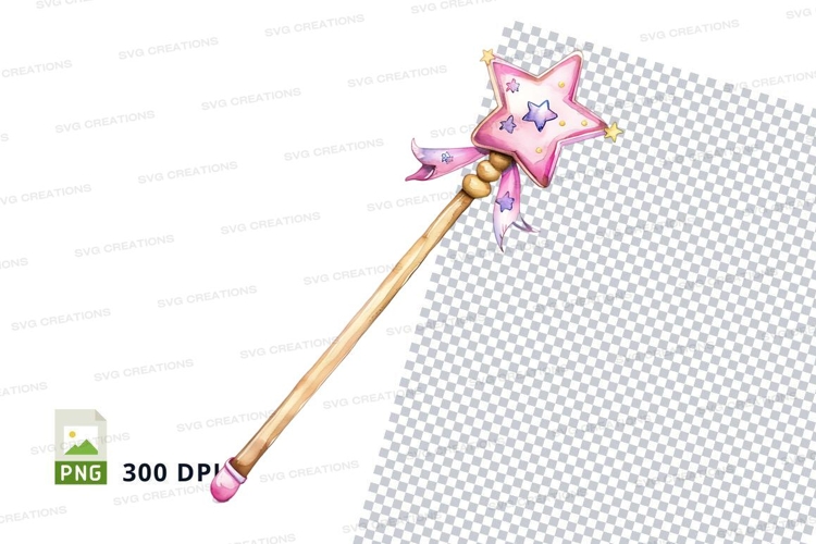 Pink unicorn magic wand clipart isolated on white background