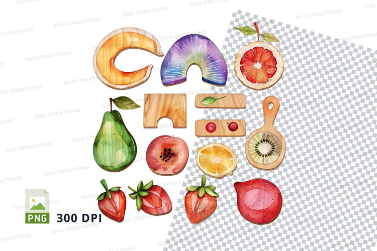 Colorful fruit clipart set on white transparent background P
