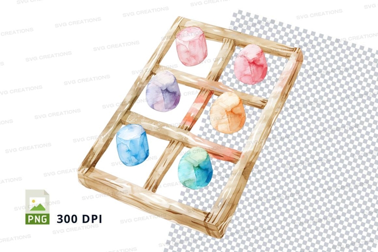 Easter egg dyeing clipart set in wooden tray
