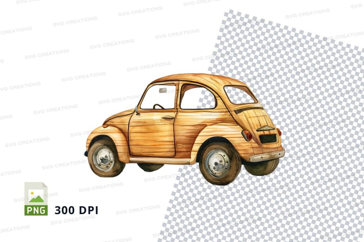 Vintage wooden car clipart isolated on transparent backgroun