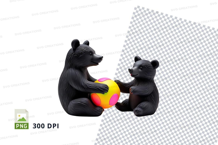 Cute bear hugging colorful beach ball clipart png