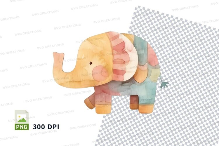 Colorful patchwork elephant clipart PNG high resolution example image 1