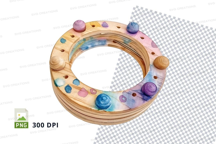 Wooden teething ring with colorful beads clipart png