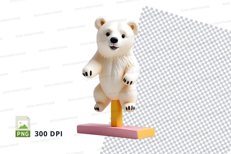 Cute white teddy bear clipart on pink skateboard PNG