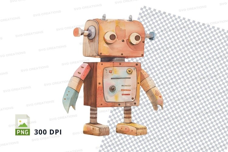 Cute wooden robot clipart png isolated on transparent backgr example image 1
