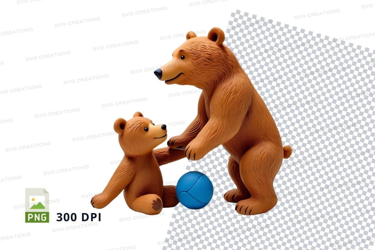 Mother bear and cub playing with ball clipart transparent PN