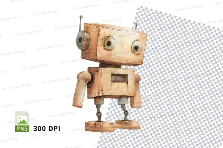 Wooden robot clipart png transparent background 300 dpi