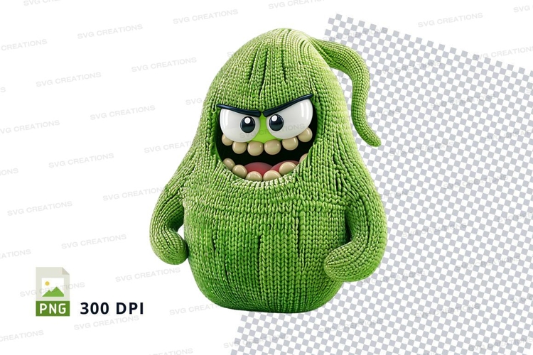 Green Monster Knit Plush Clipart PNG Isolated Cute