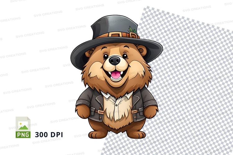 Cute cartoon bear in cowboy hat clipart PNG high detail