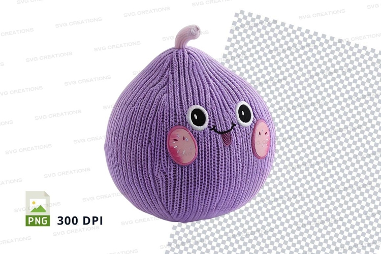 Cute purple knitted ball clipart with happy face PNG