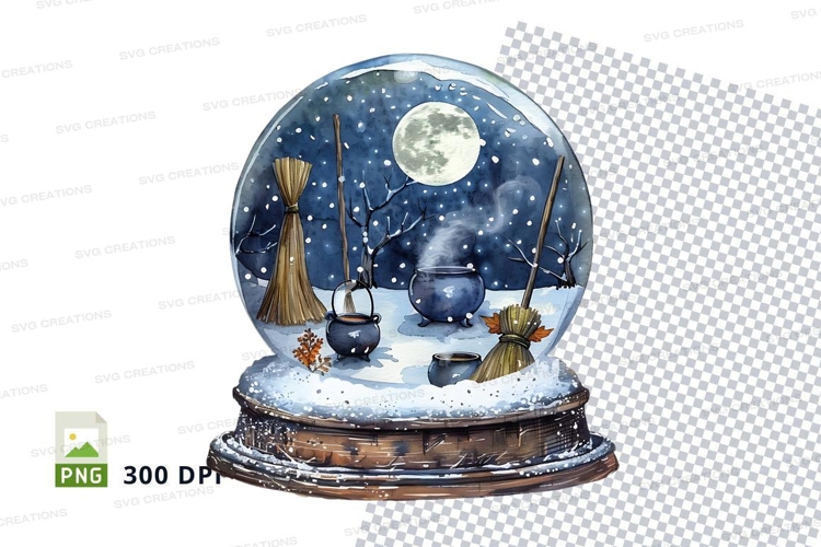 Snow globe winter scene clipart moonlit village landscape