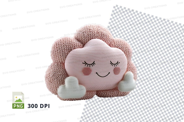 Cute pink bunny clipart sleeping on cloud soft fluffy