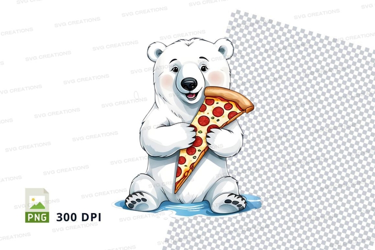 Polar bear eating pizza clipart cartoon illustration isolate