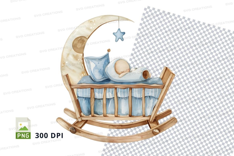 Baby cradle clipart moonlit nursery peaceful sleep illustrat