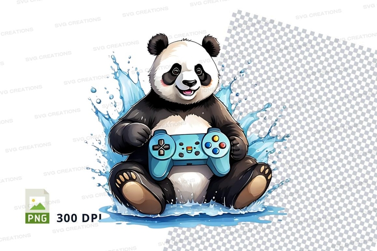 Cute panda playing video game clipart splash water