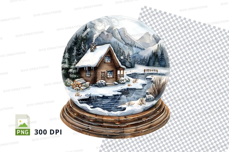 Snow globe winter cabin clipart transparent PNG high detail